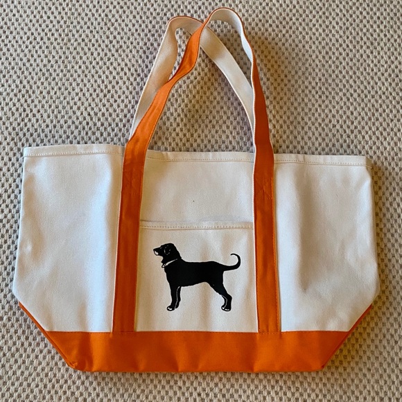 The Black Dog Tote bag white w/ orange stra…